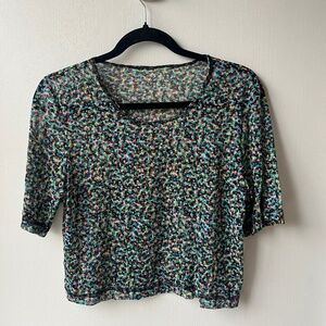 Colorful Mesh Polkadot Crop Top, Divided, Size M